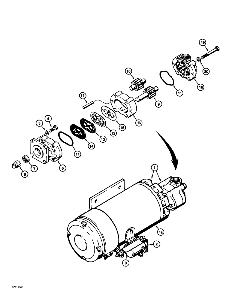 Схема запчастей Case 721B - (5-16) - AUXILIARY STEERING PUMP AND MOTOR ASSEMBLY, L116118 PUMP & MOTOR ASSY. (05) - STEERING