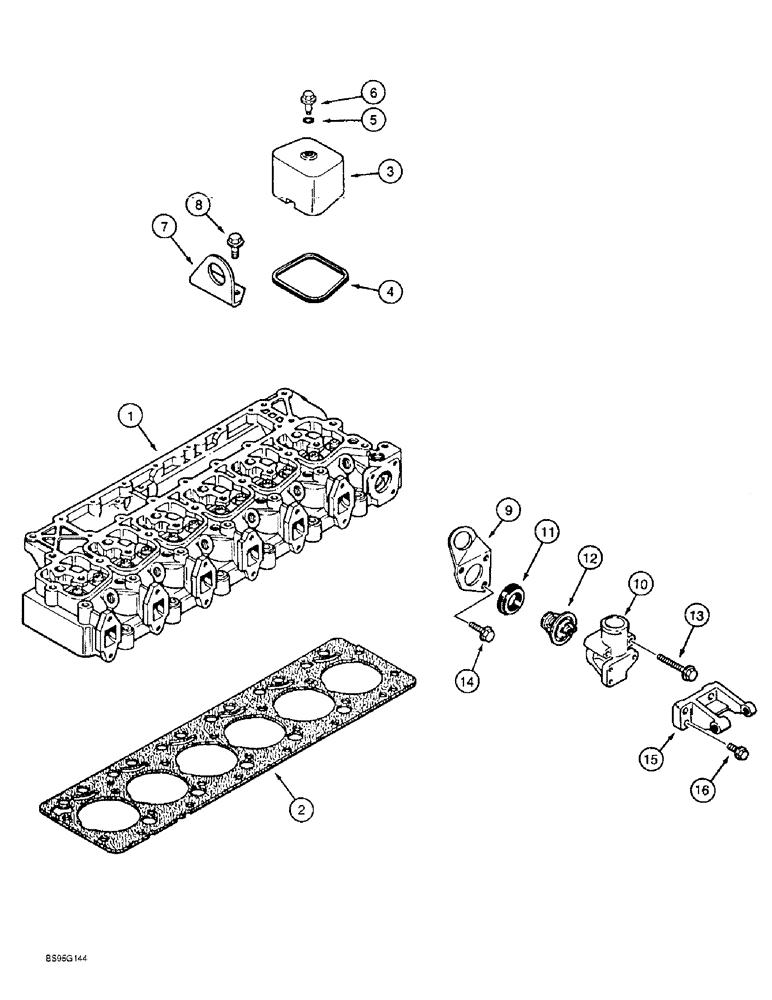 Схема запчастей Case 1150E - (2-032) - CYLINDER HEAD COVER, 6T-590 ENGINE, THERMOSTAT AND HOUSING (02) - ENGINE