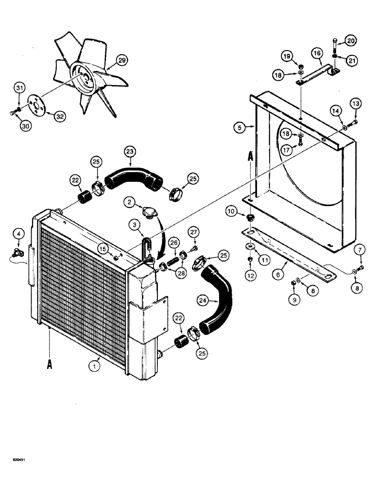 Схема запчастей Case W4 - (014) - RADIATOR, FAN AND MOUNTING PARTS, FOR 2.1 LITRE ENGINE, USED ON TRACTOR SN 1205397, 1205402 & AFTER (02) - ENGINE
