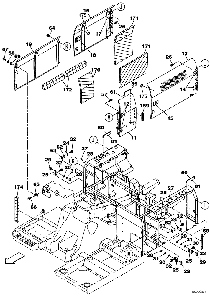 Схема запчастей Case CX240BLR - (09-06) - ACCESS DOOR - INSULATION (09) - CHASSIS/ATTACHMENTS