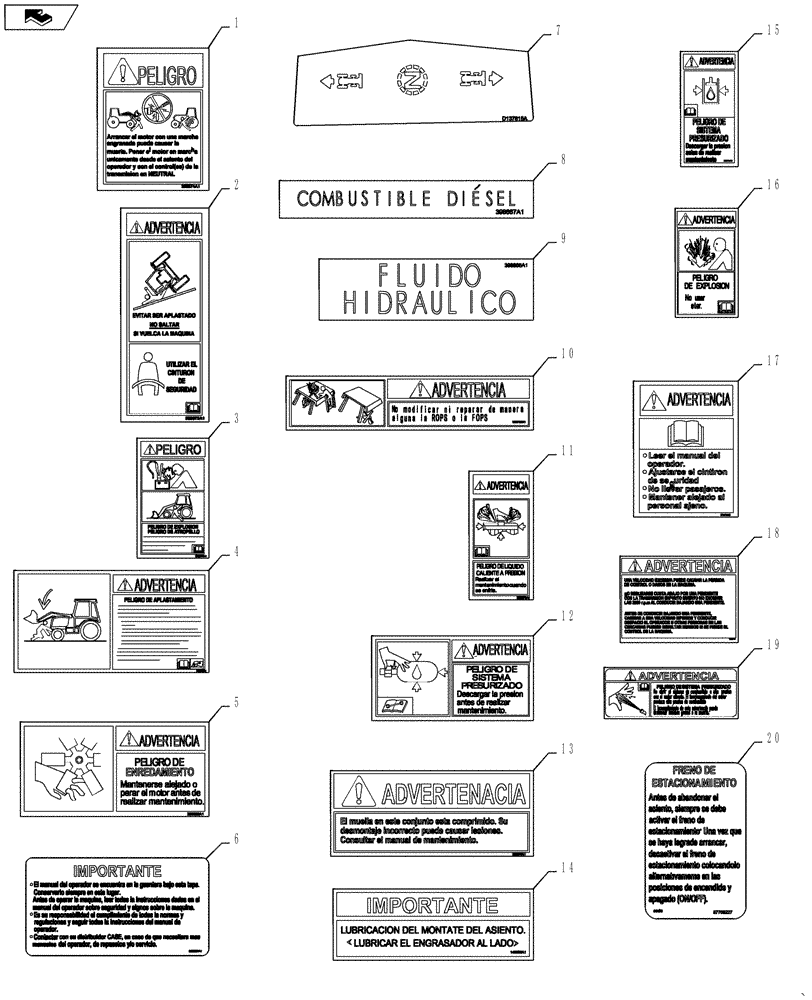 Схема запчастей Case 570NXT - (90.108.AB[02]) - DECALS SPANISH (90) - PLATFORM, CAB, BODYWORK AND DECALS