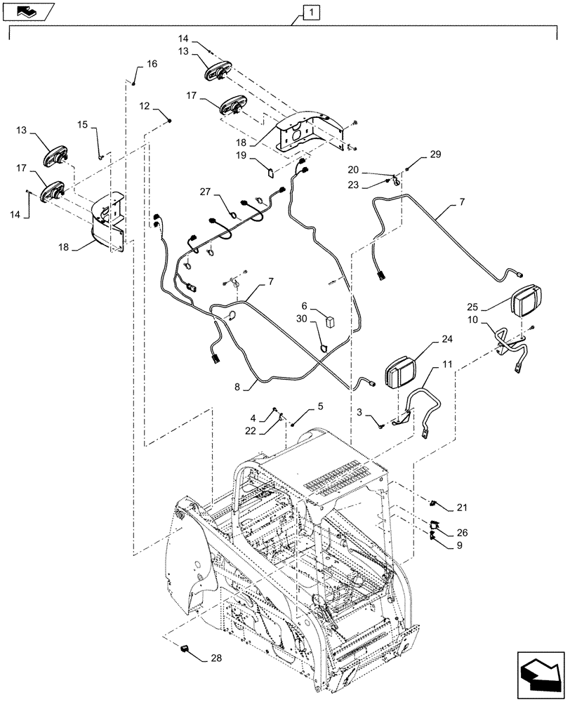 Схема запчастей Case SR220 - (88.055.05) - DIA KIT, EU ROAD LIGHTS, RADIAL BOOMS (88) - ACCESSORIES