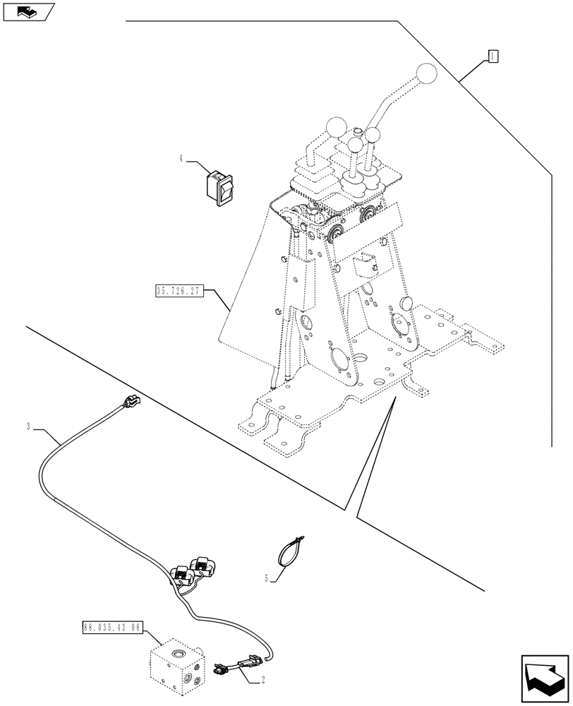 Схема запчастей Case 580SN - (88.035.43[04]) - DIA KIT, NO AUX TO COMBO, STANDARD, PILOT CONTROLS (88) - ACCESSORIES