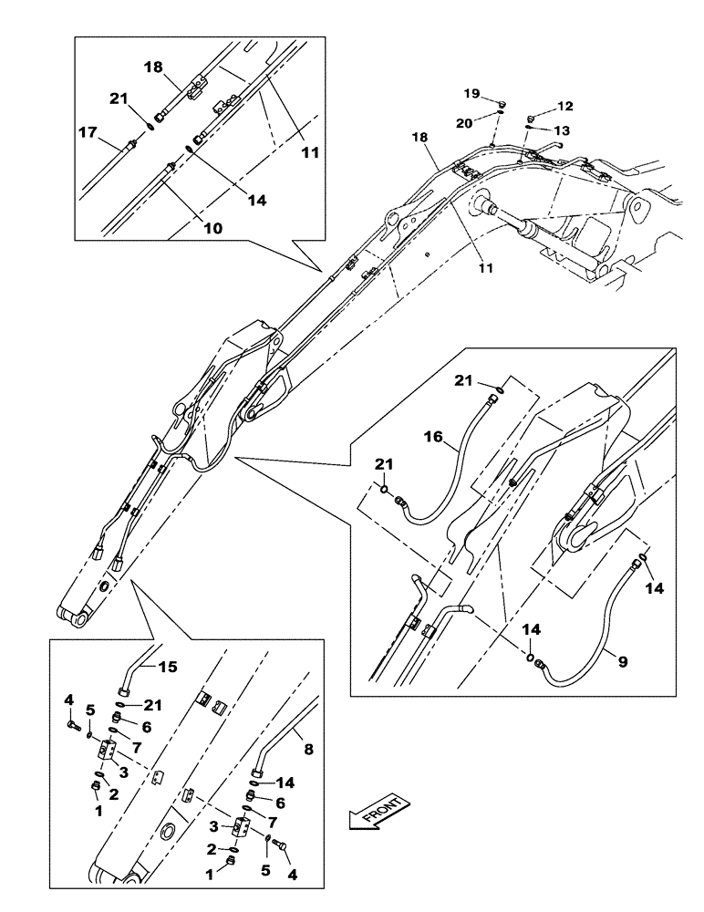 Схема запчастей Case CX160C - (35.737.AE[03]) - DIPPER CYLINDER LINES - OPTION (35) - HYDRAULIC SYSTEMS