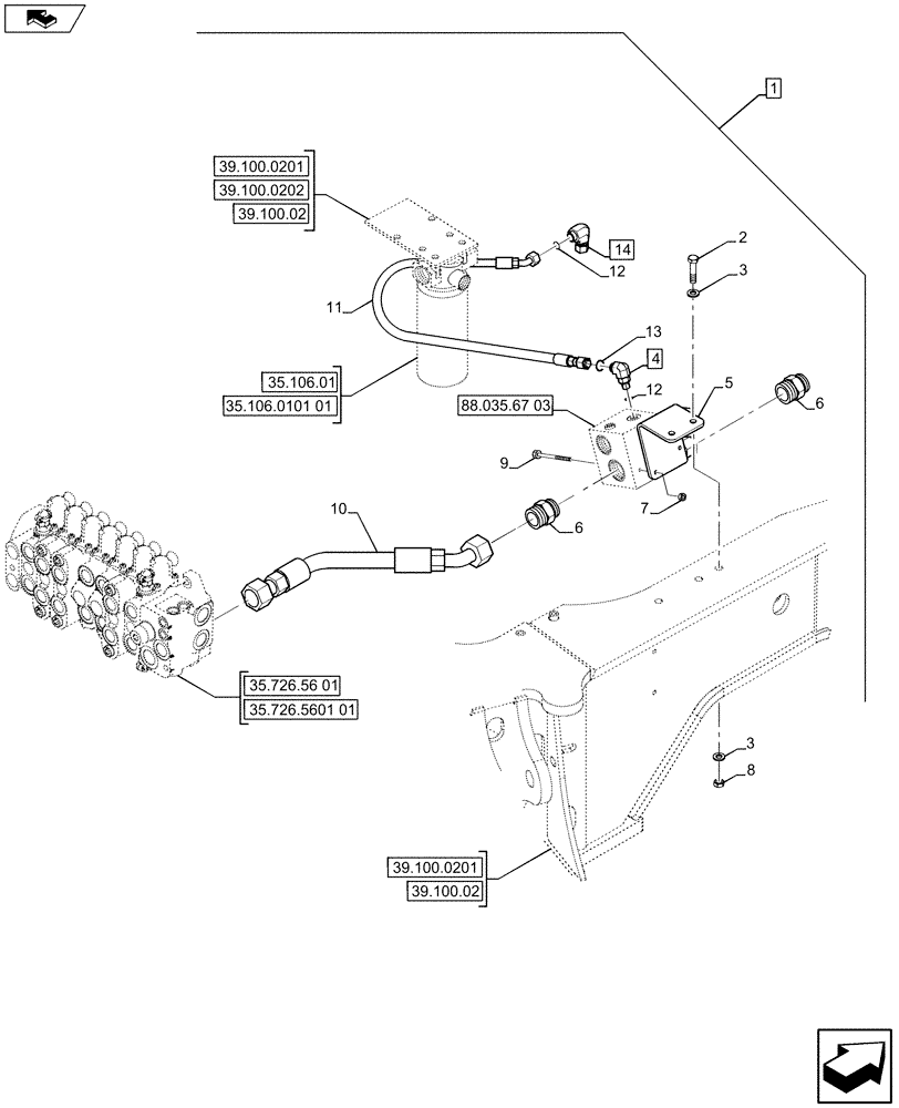 Схема запчастей Case 580SN - (88.035.67[02]) - DIA KIT, NO AUX TO COMBO AUX, MECHANICAL CONTROLS, EXTENDABLE HOE (88) - ACCESSORIES