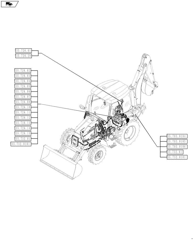 Схема запчастей Case 590SN - (00.000.35[03]) - PICTORIAL INDEX - HYDRAULIC SYSTEM (00) - GENERAL & PICTORIAL INDEX