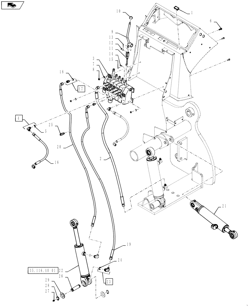 Схема запчастей Case 570NXT - (37.110.AC[02]) - 3 POINT HITCH DUAL TILT WITHOUT HOLDING VALVE (37) - HITCHES, DRAWBARS & IMPLEMENT COUPLINGS