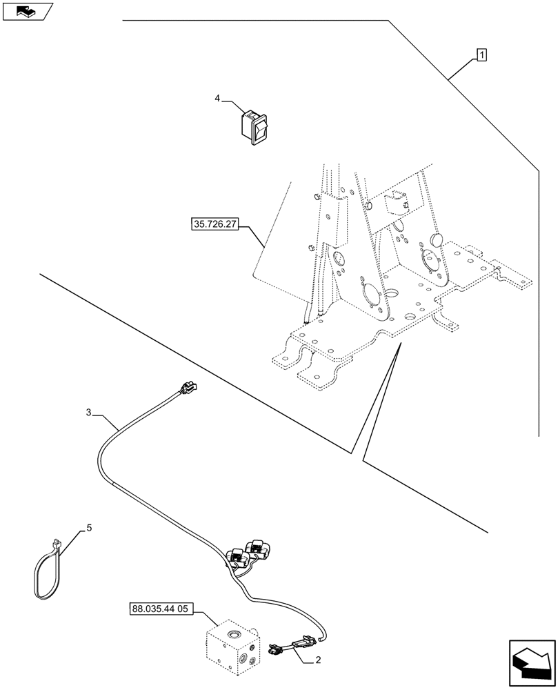 Схема запчастей Case 590SN - (88.035.44[11]) - DIA KIT, NO AUX TO COMBO, EXTENDABLE HOE, PILOT CONTROLS (88) - ACCESSORIES