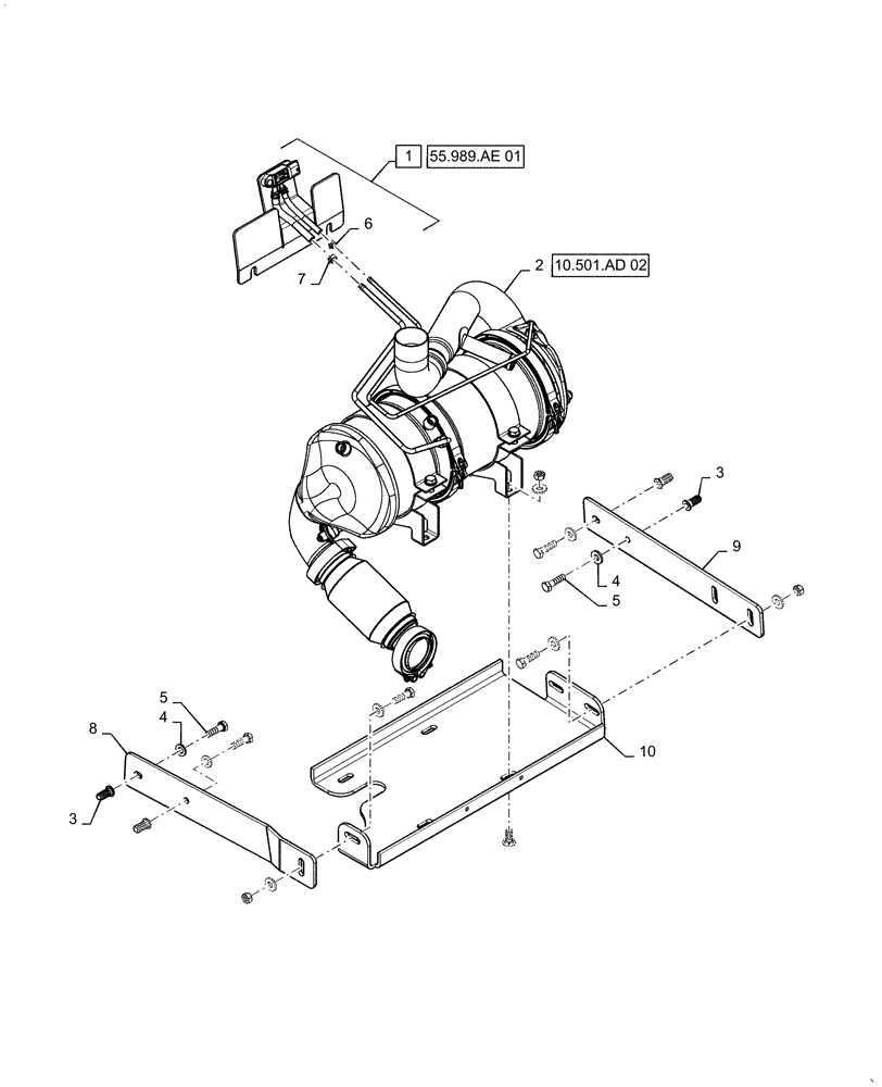 Схема запчастей Case 570NXT - (10.501.AD[01]) - DOC/DPF MUFFLER MOUNTING PARTS (10) - ENGINE