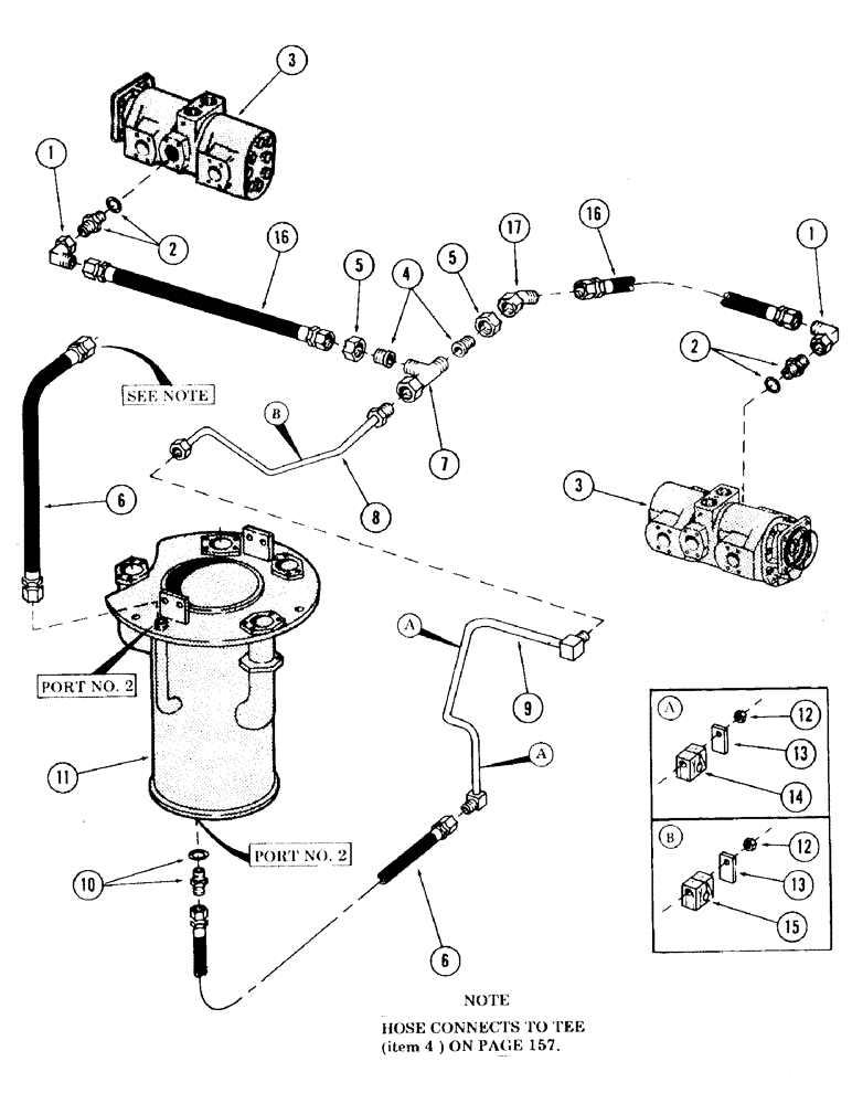 Схема запчастей Case 120 - (165) - TRACK DRIVE MOTOR DRAIN LINES (48) - TRACKS & TRACK SUSPENSION