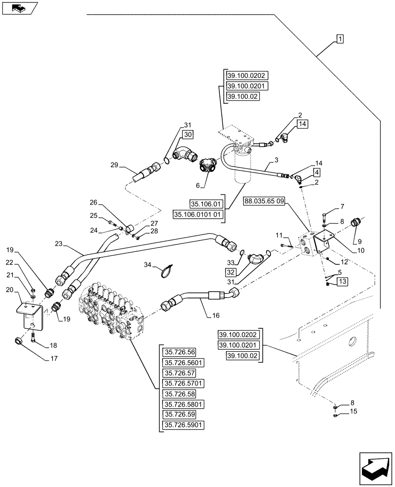 Схема запчастей Case 590SN - (88.035.65[03]) - DIA KIT, UNI DIR. MECHANICAL CONTROL, STD DIPPER (88) - ACCESSORIES