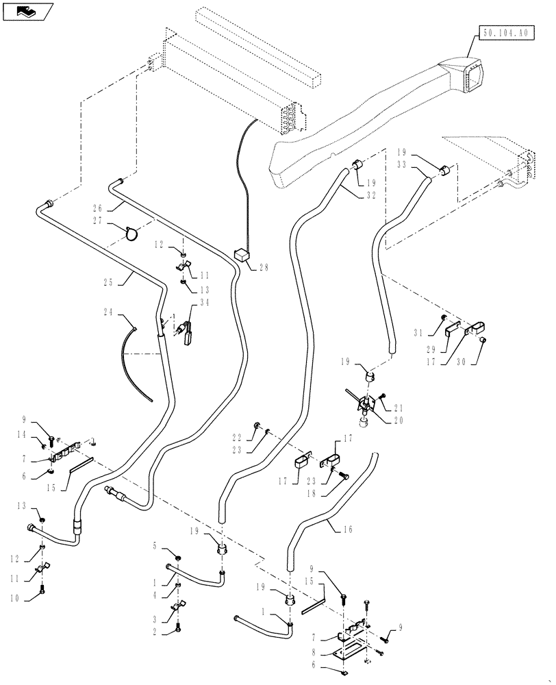 Схема запчастей Case 570NXT - (50.100.AF) - CAB HEATING AND COOLING SYSTEM LINES (50) - CAB CLIMATE CONTROL