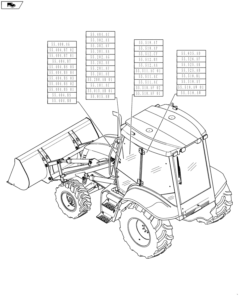 Схема запчастей Case 570NXT - (55.000.00) - PICTORIAL INDEX - ELECTRICAL SYSTEMS (55) - ELECTRICAL SYSTEMS