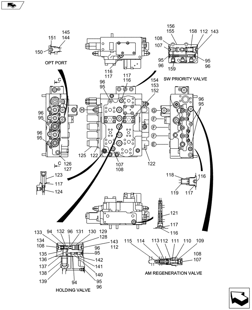 Схема запчастей Case CX160C - (35.359.AB[03]) - CONTROL VALVE - OPTIONAL (35) - HYDRAULIC SYSTEMS