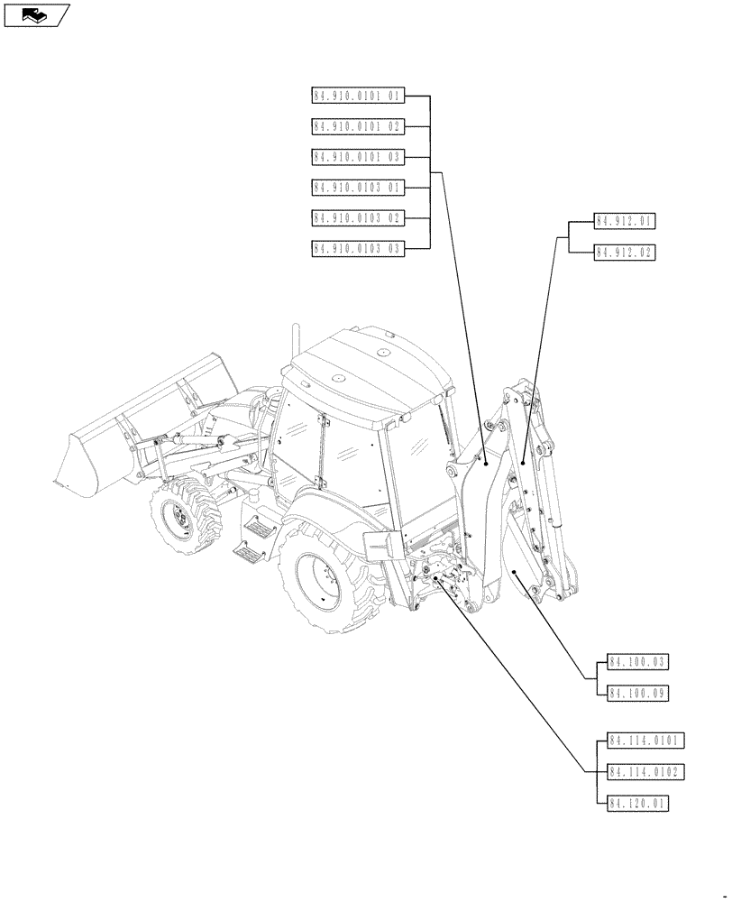Схема запчастей Case 590SN - (00.000.84[02]) - PICTORIAL INDEX - BACKHOE (00) - GENERAL & PICTORIAL INDEX