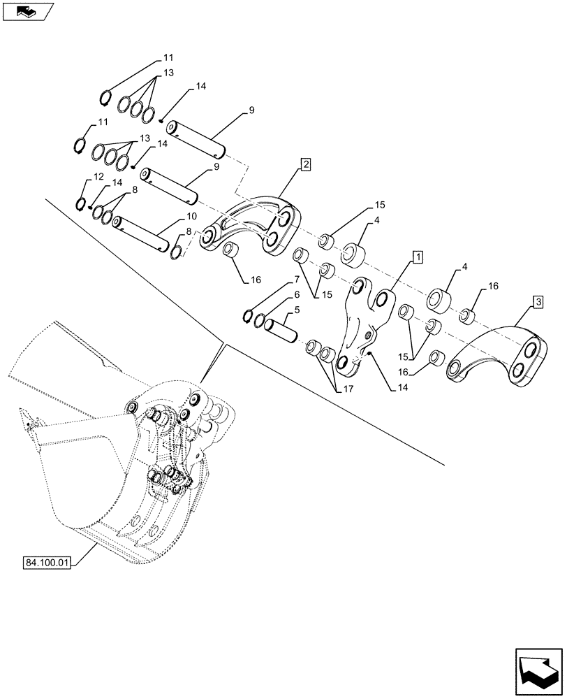 Схема запчастей Case 590SN - (84.100.1901) - LINKAGE, BACKHOE BUCKET (84) - BOOMS, DIPPERS & BUCKETS