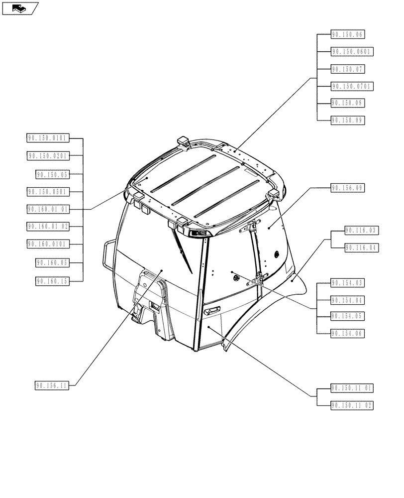 Схема запчастей Case 590SN - (00.000.90[03]) - PICTORIAL INDEX - PLATFORM, CAB, BODYWORK AND DECALS (00) - GENERAL & PICTORIAL INDEX