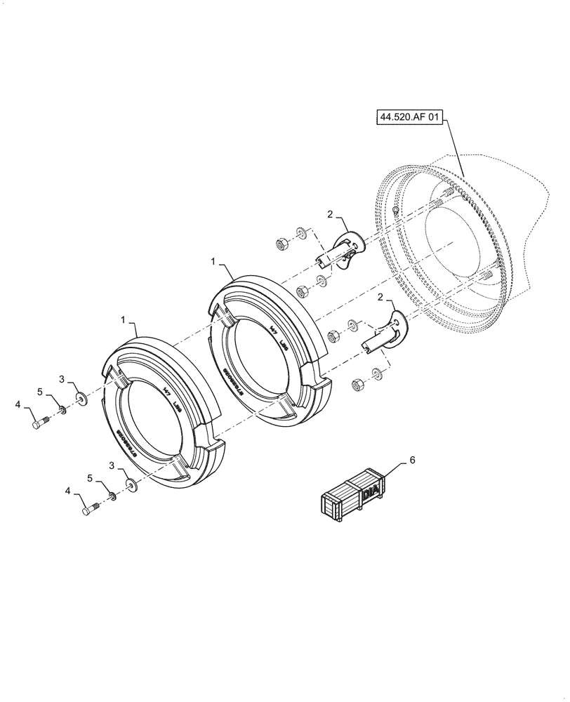 Схема запчастей Case 570N EP - (39.140.AM[03]) - VAR - 747895 - WHEEL WEIGHT (39) - FRAMES AND BALLASTING