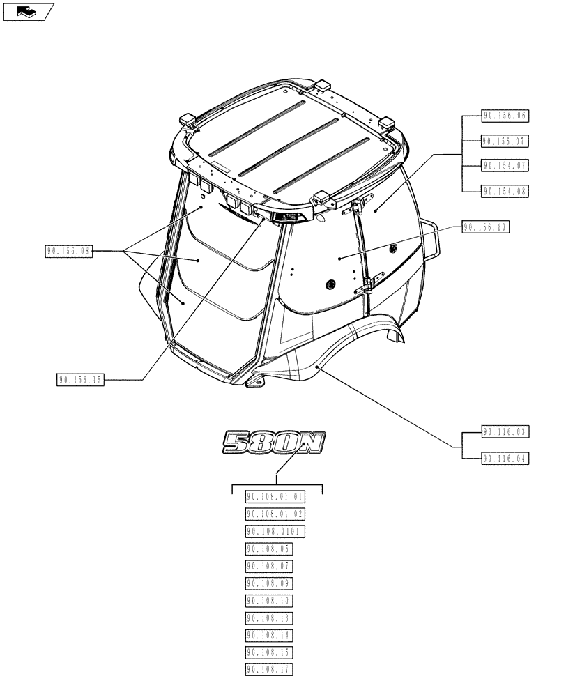 Схема запчастей Case 590SN - (00.000.90[04]) - PICTORIAL INDEX - PLATFORM, CAB, BODYWORK AND DECALS (00) - GENERAL & PICTORIAL INDEX