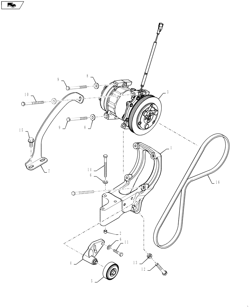 Схема запчастей Case 570NXT - (50.200.AA) - AIR CONDITIONER COMPRESSOR AND MOUNTING PARTS (50) - CAB CLIMATE CONTROL