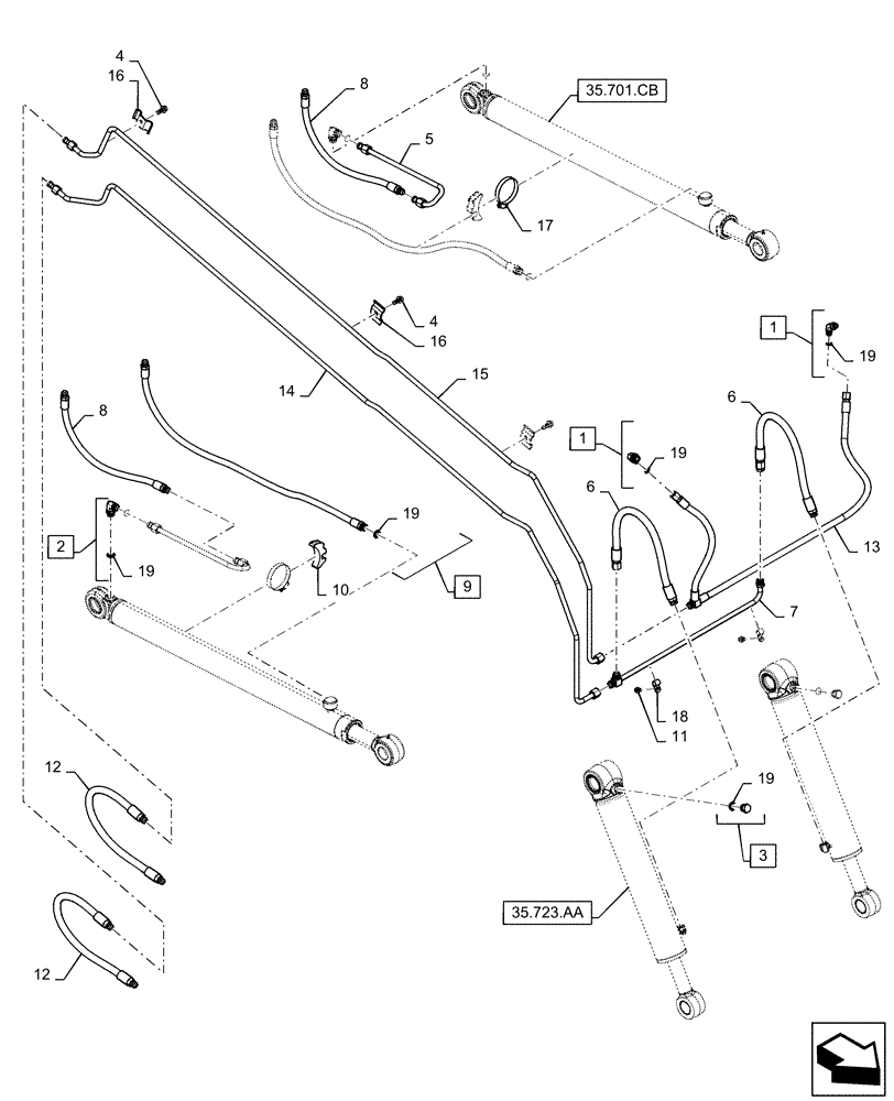 Схема запчастей Case TR270 - (35.701.AX[02]) - LOADER ARM LINES (35) - HYDRAULIC SYSTEMS