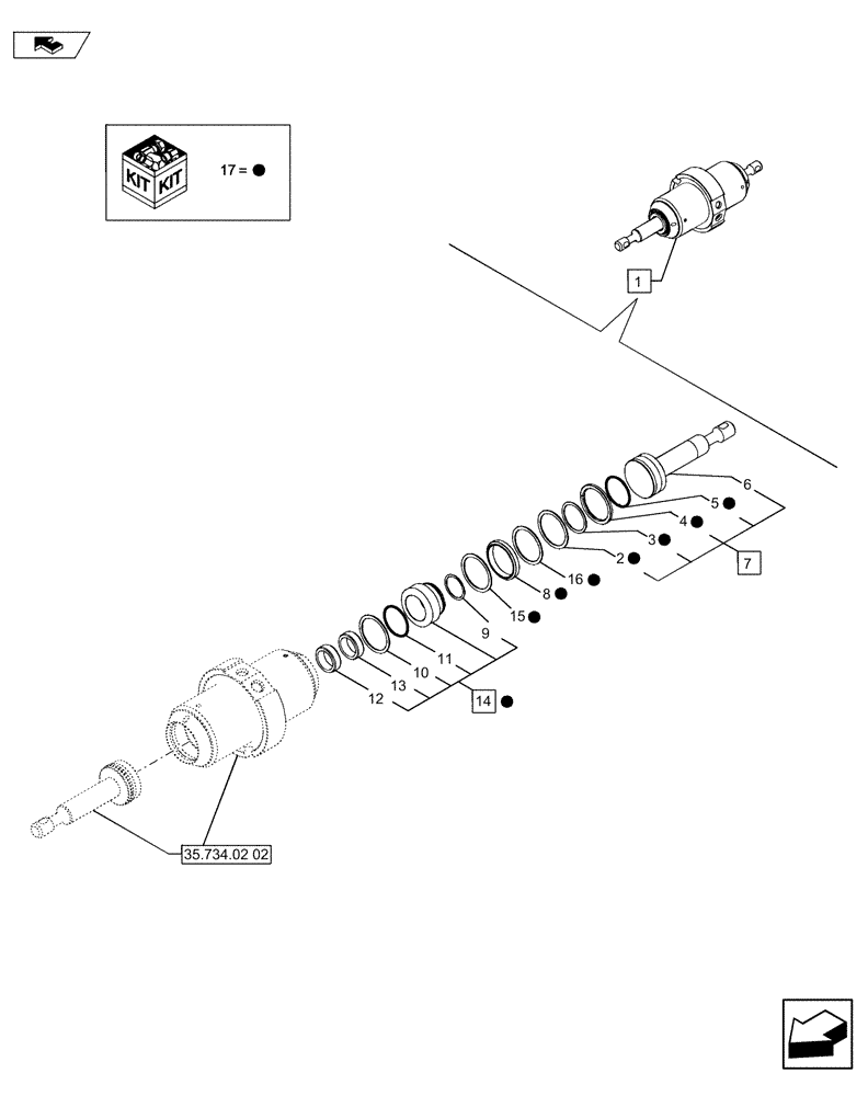 Схема запчастей Case 580SN - (35.734.02[01]) - VAR - 442017 - BACKHOE BUCKET, COUPLING, HYDRAULIC CYLINDER (35) - HYDRAULIC SYSTEMS