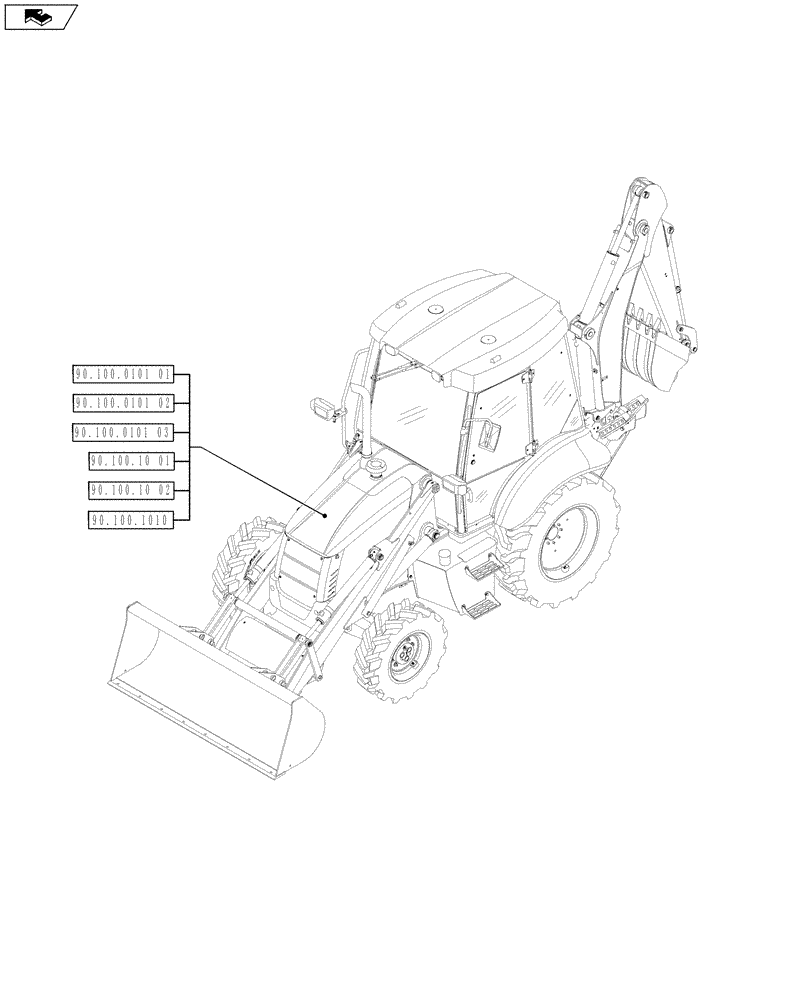Схема запчастей Case 590SN - (00.000.90[01]) - PICTORIAL INDEX - PLATFORM, CAB, BODYWORK AND DECALS (00) - GENERAL & PICTORIAL INDEX