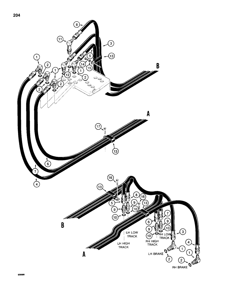 Схема запчастей Case 1155D - (204) - TRANSMISSION HYDRAULIC CIRCUITS, CONTROL VALVE TO FRONT OF TRANS (06) - POWER TRAIN