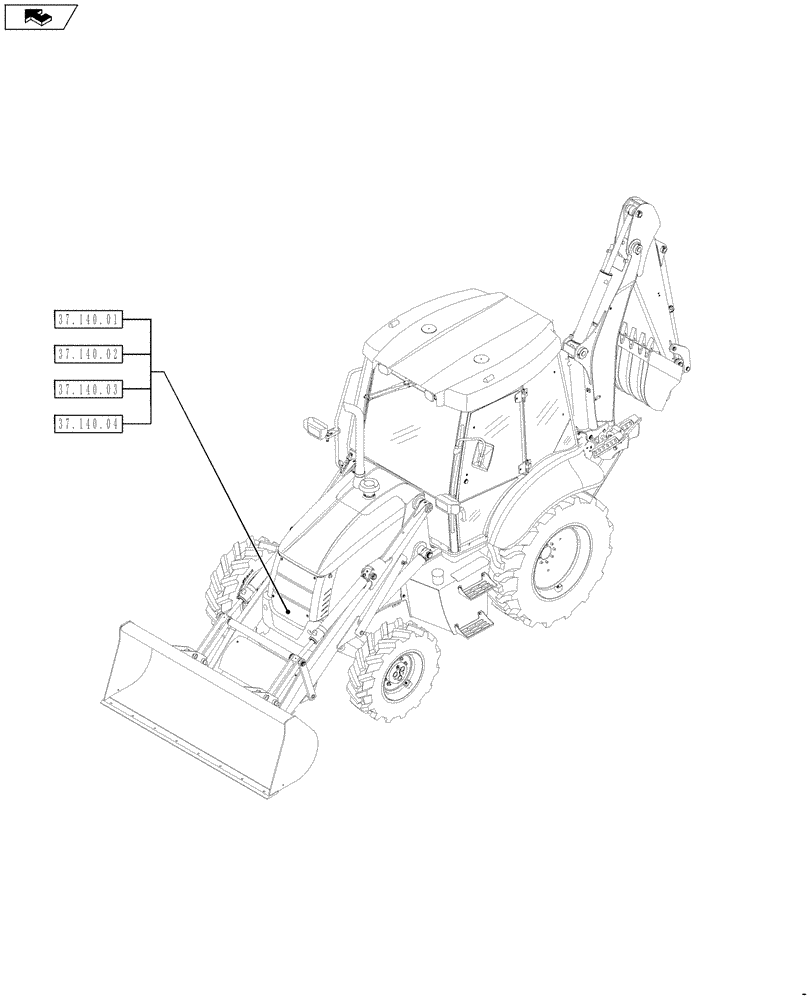 Схема запчастей Case 590SN - (00.000.37) - PICTORIAL INDEX - TOWING HOOK AND BALLASTING (00) - GENERAL & PICTORIAL INDEX