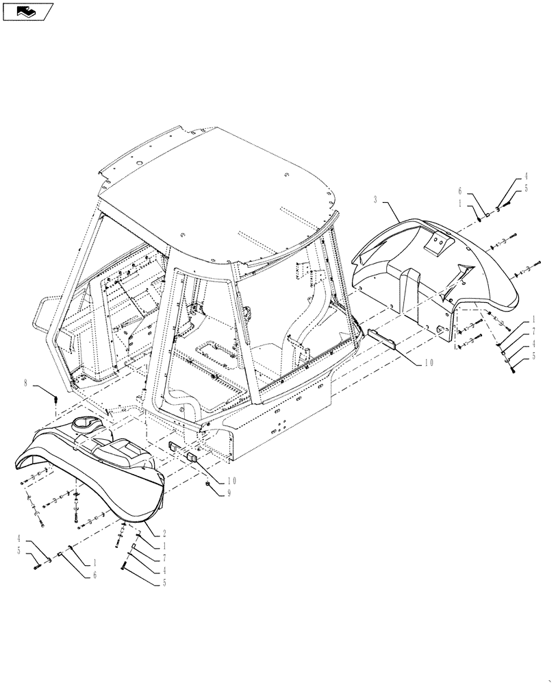 Схема запчастей Case 570NXT - (90.116.AC[01]) - FENDERS CAB OPTION (90) - PLATFORM, CAB, BODYWORK AND DECALS