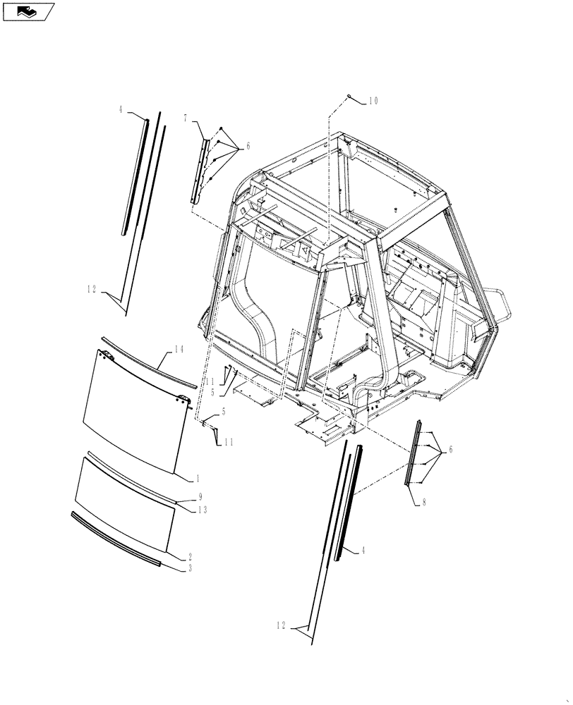 Схема запчастей Case 570NXT - (90.156.AL) - REAR WINDSHIELD (90) - PLATFORM, CAB, BODYWORK AND DECALS