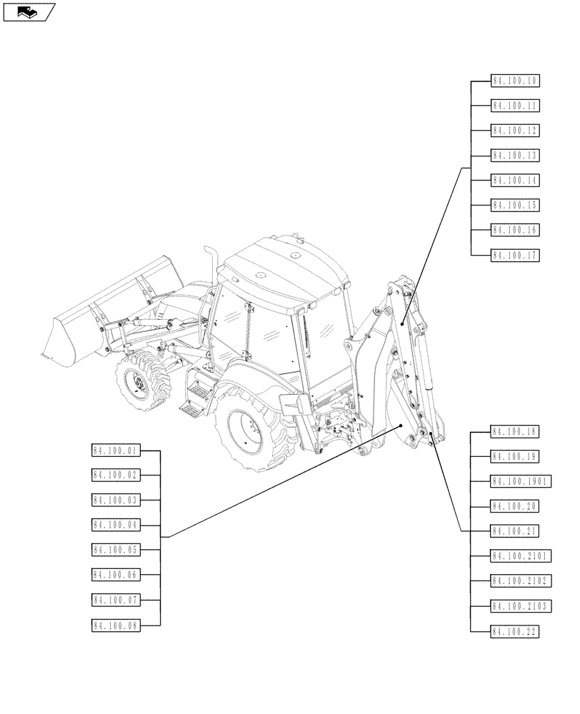 Схема запчастей Case 590SN - (00.000.84[01]) - PICTORIAL INDEX - BACKHOE (00) - GENERAL & PICTORIAL INDEX