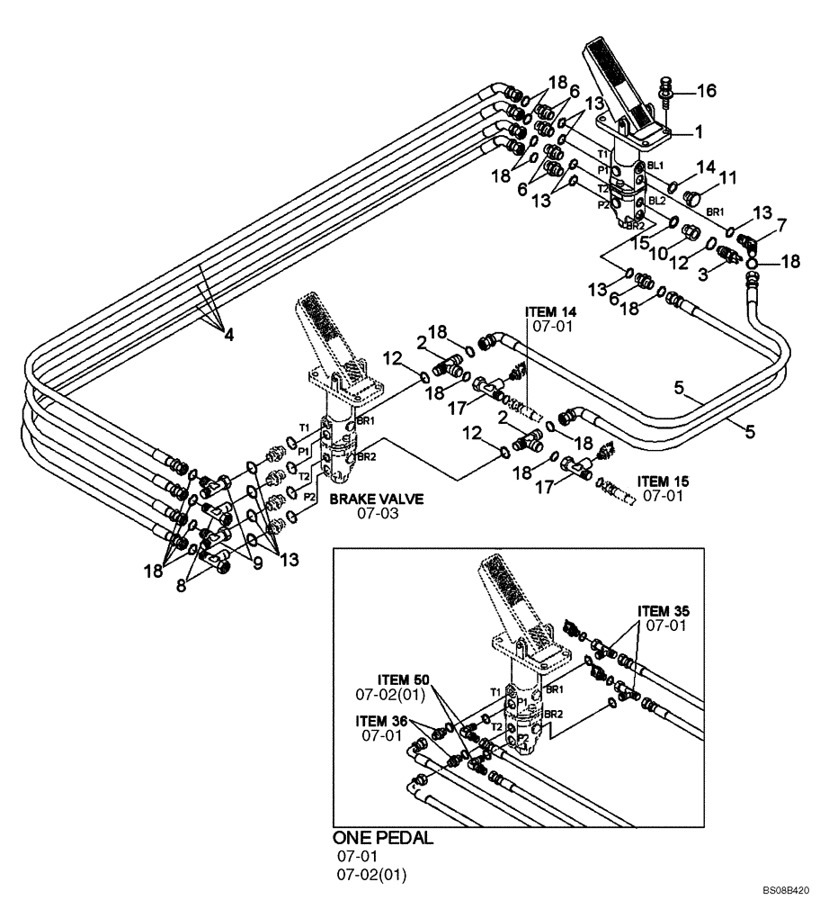 Схема запчастей Case 1221E - (07-02[02]) - HYDRAULIC BRAKE LINES - DUAL PEDAL (87745550) (07) - BRAKES