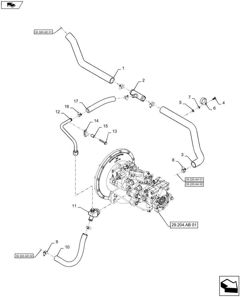 Схема запчастей Case SV250 - (29.204.AB[02]) - HYDROSTATIC PUMP, SUPPLY LINES, MECHANICAL CONTROLS (29) - HYDROSTATIC DRIVE
