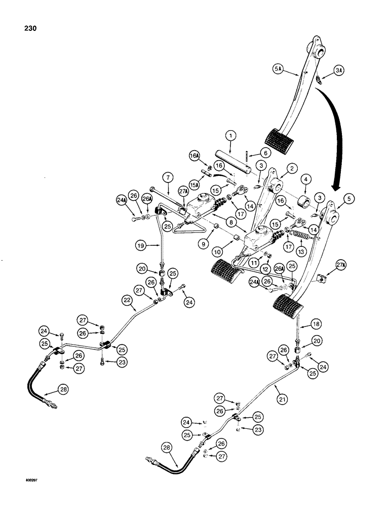 Схема запчастей Case 480C - (230) - BRAKE PEDALS AND BRAKE SYSTEM, MECHANICAL SHUTTLE MODELS ONLY (33) - BRAKES & CONTROLS