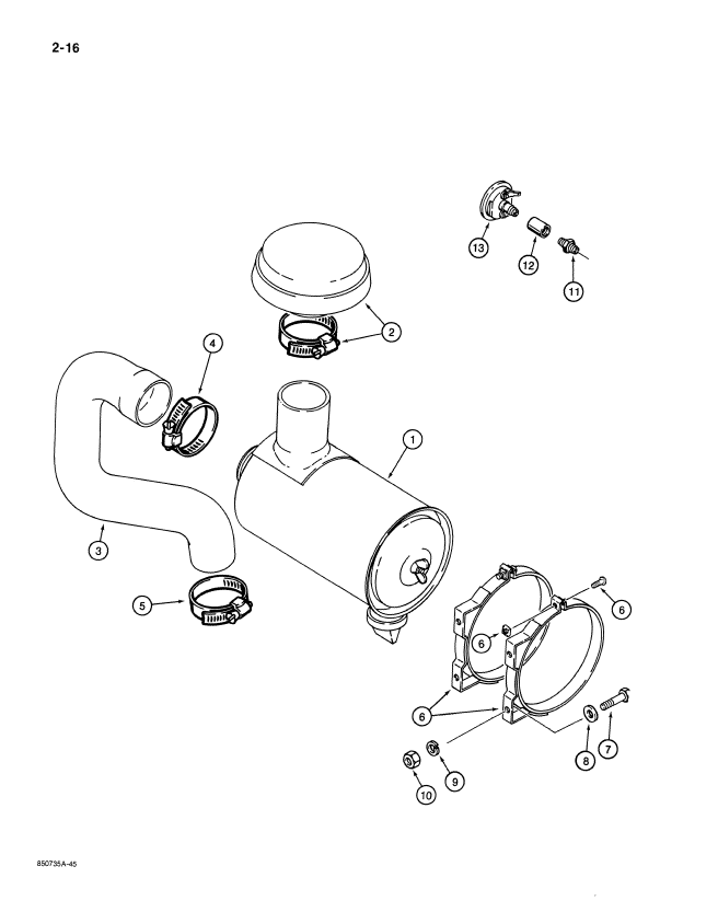 Схема запчастей Case 680K - (2-16) - AIR CLEANER AND AIR INTAKE PARTS (02) - ENGINE