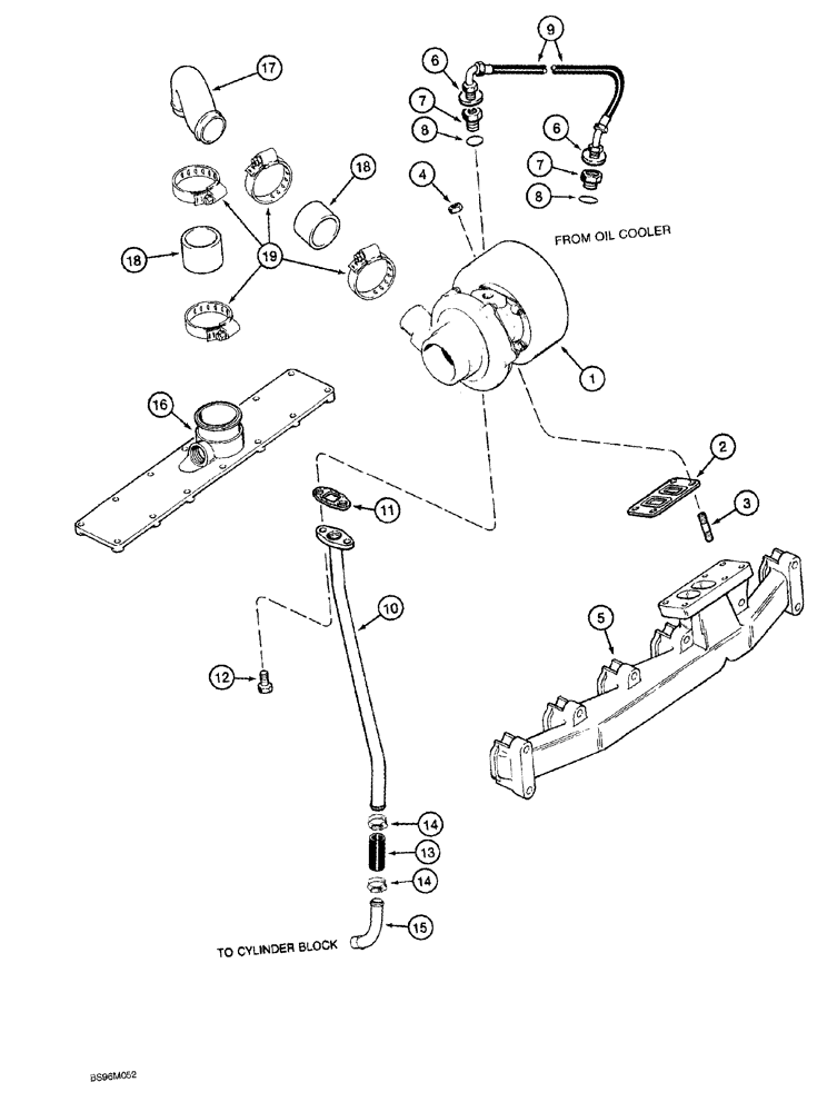 Схема запчастей Case 1150G - (2-025A) - TURBOCHARGER SYSTEM, 6T-590 EMISSIONS CERTIFIED ENGINE, JJG0218023 AND JJG0218479 AND AFTER (01) - ENGINE