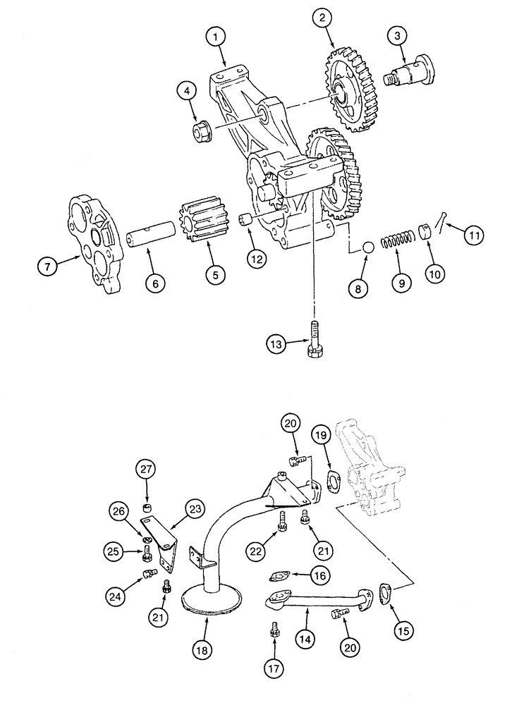 Схема запчастей Case 9060 - (2-28) - OIL PUMP AND STRAINER (02) - ENGINE