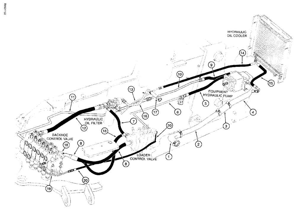 Схема запчастей Case 580SL - (1-012) - PICTORIAL INDEX, EQUIPMENT HYDRAULICS, HYDRAULIC PUMP TO OIL FILTER, CONTROL VALVES & RETURN TO TANK (00) - PICTORIAL INDEX