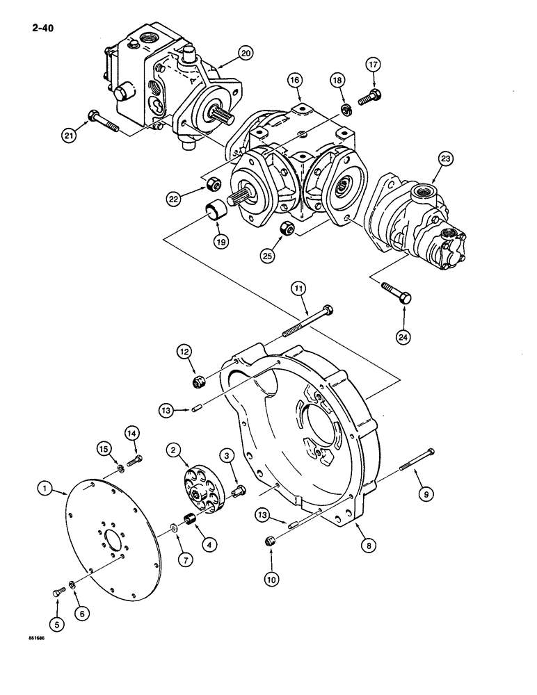 Схема запчастей Case CASE - (2-40) - FLYWHEEL HOUSING AND DRIVE PUMPS (02) - ENGINE