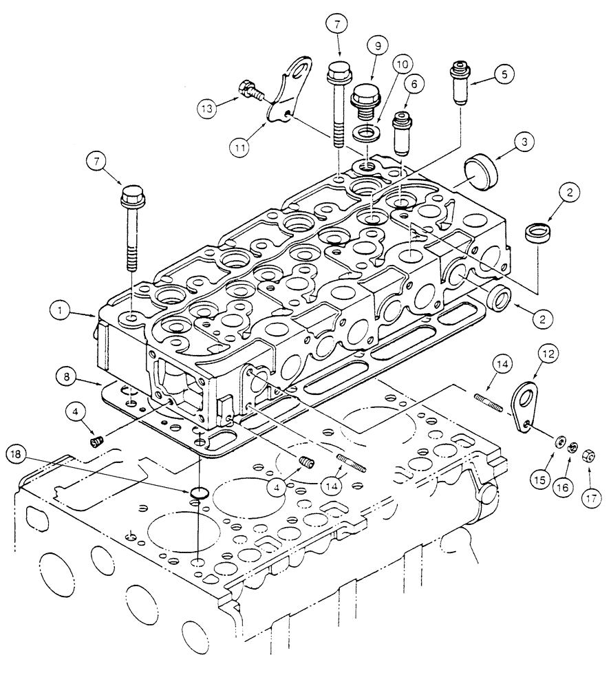 Схема запчастей Case 6010 - (02-13) - CYLINDER HEAD, KUBOTA V2003TE ENGINE (10) - ENGINE