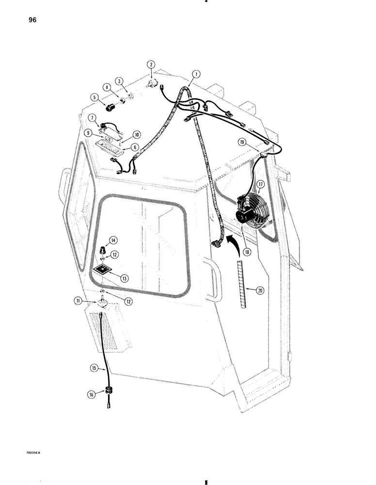 Схема запчастей Case W11 - (096) - ELECTRICAL SYSTEM, OPERATORS COMPARTMENT (04) - ELECTRICAL SYSTEMS