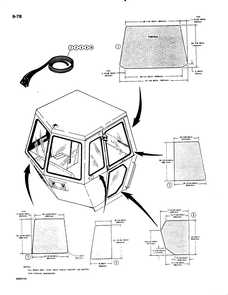 Схема запчастей Case W20C - (9-078) - CAB GLASS AND MOLDINGS, CAB SERIAL NUMBER 53700 AND AFTER (09) - CHASSIS/ATTACHMENTS