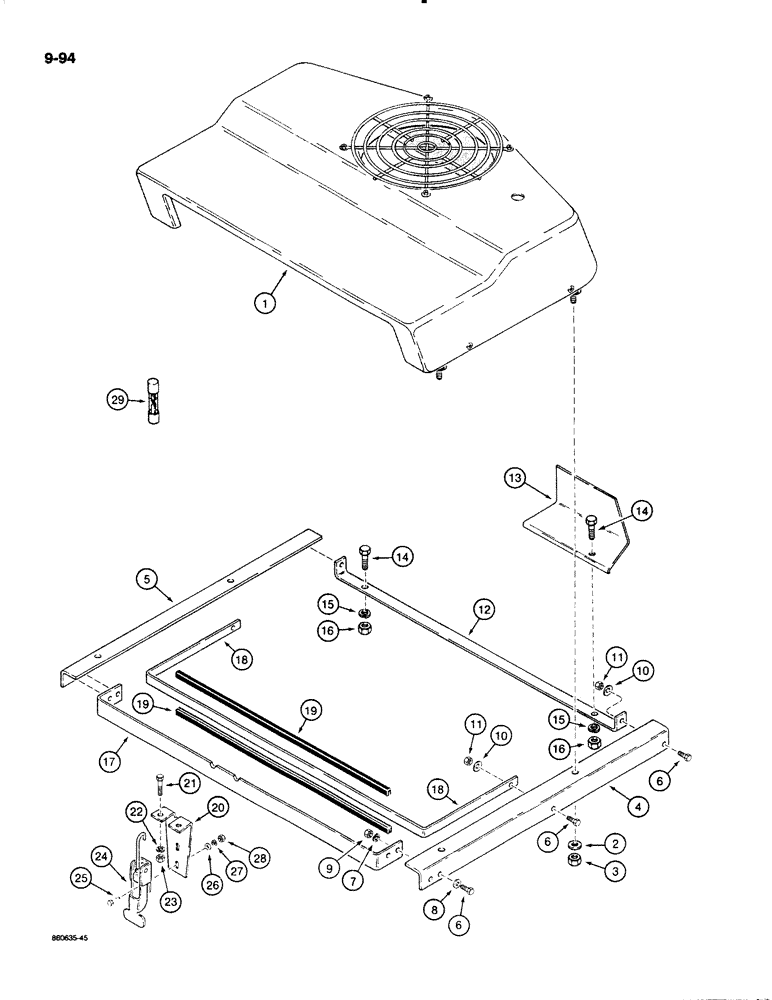 Схема запчастей Case W20C - (9-094) - AIR CONDITIONING CONDENSER AND MOUNTING, FOR HOOD MOUNTED CONDENSER (09) - CHASSIS/ATTACHMENTS