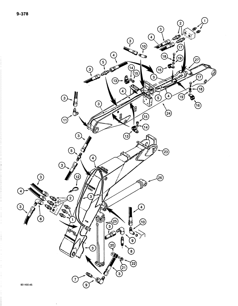 Схема запчастей Case 1187B - (9-378) - LUBRICATION SYSTEM, BOOM AND ARM (09) - CHASSIS