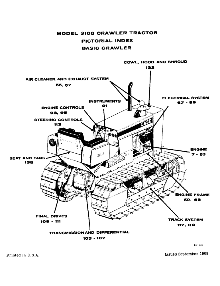 Схема запчастей Case 310G - (005) - PICTORIAL INDEX, BASIC CRAWLER (00) - PICTORIAL INDEX