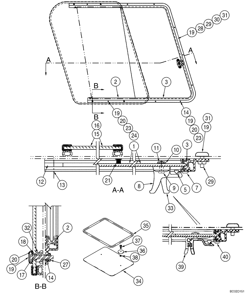 Схема запчастей Case 90XT - (09-35) - WINDOWS - SIDE AND TOP (09) - CHASSIS