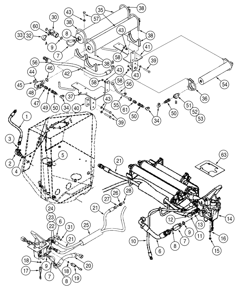 Схема запчастей Case 621D - (07-05) - HYDRAULICS - BRAKE, MAIN, VALVE DRAIN TO HYDRAULIC TANK, BRAKE VALVE AND ACCUMULATOR (07) - BRAKES