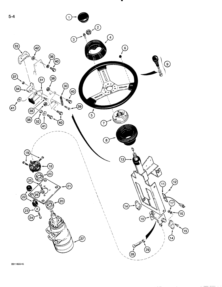 Схема запчастей Case 821 - (5-004) - STEERING WHEEL AND COLUMN, INCLUDES TILT LATCH, P.I.N. JAK0024165 AND AFTER (05) - STEERING