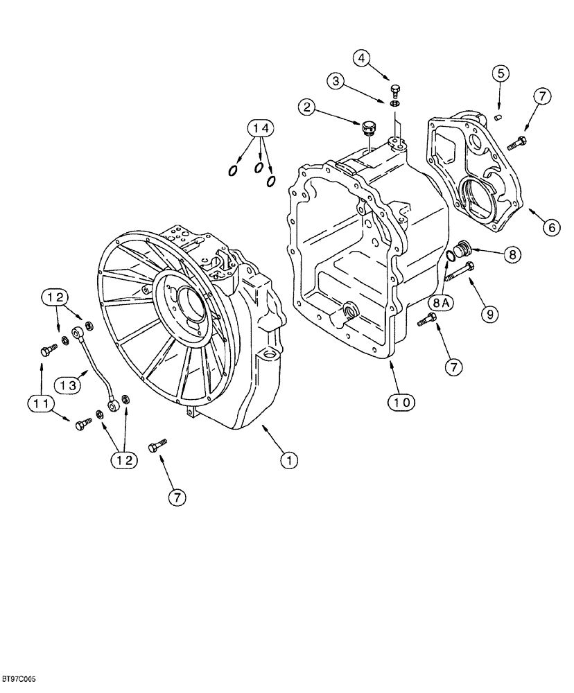 Схема запчастей Case 580SL - (6-036) - CARRARO TRANSMISSION ASSEMBLY, TRANS HOUSING, 2 WHEEL DRIVE, MODELS WITHOUT POWERSHIFT TRANSMISSION (06) - POWER TRAIN